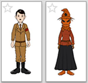 Image shows examples of war related or scary characters that are included in this category of mature content.