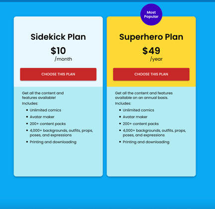 Image shows 2 subscription plans priced $10 per month and $49 per month.