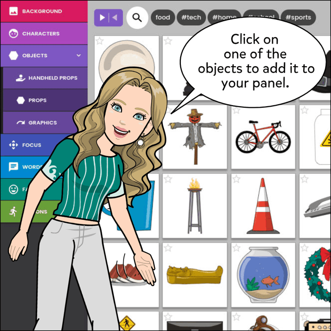 Click on one of the objects that will come up on the right to add it to your panel.
