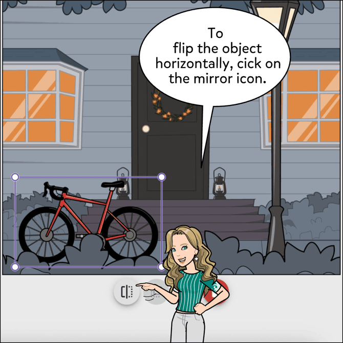 To flip the object horizontally click on the rotating button in the middle.