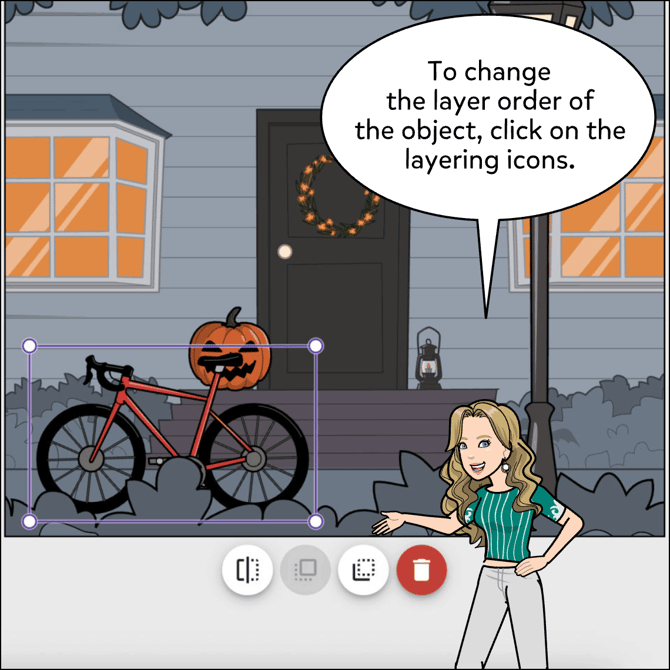 To change the layer order of the object, click on the available layering icons.