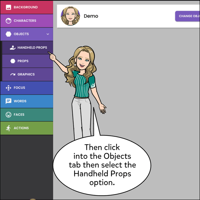 Then click into the Objects tab and select the Handheld Props option.
