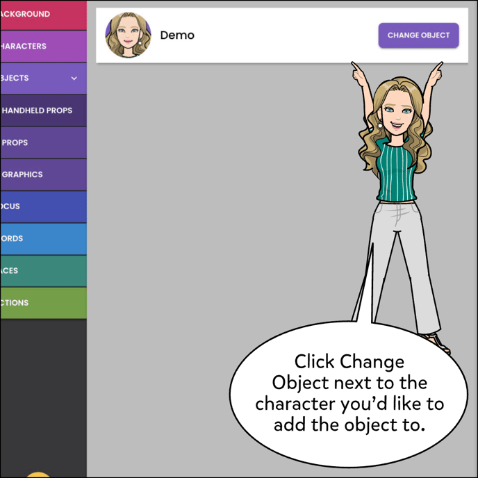 Click the Change Object button next to the character you'd like to add the object to.