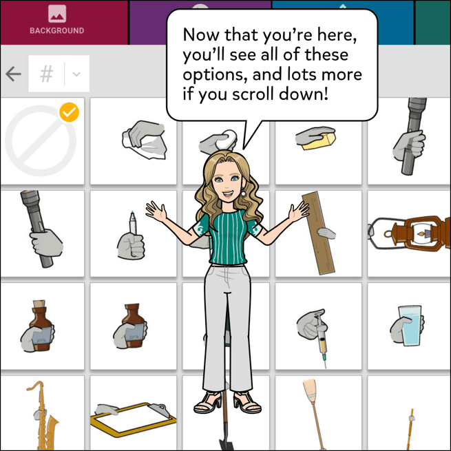 Now that you're here, you'll see all of these options, and lots more if you scroll down! Image shows a selection of props that are available.