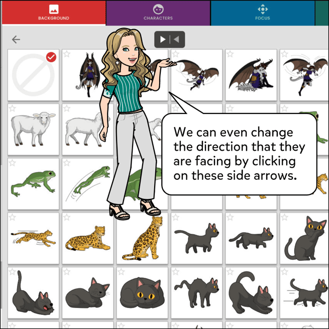 We can even change the direction that the pets or animals are facing by clicking one of the arrow buttons.