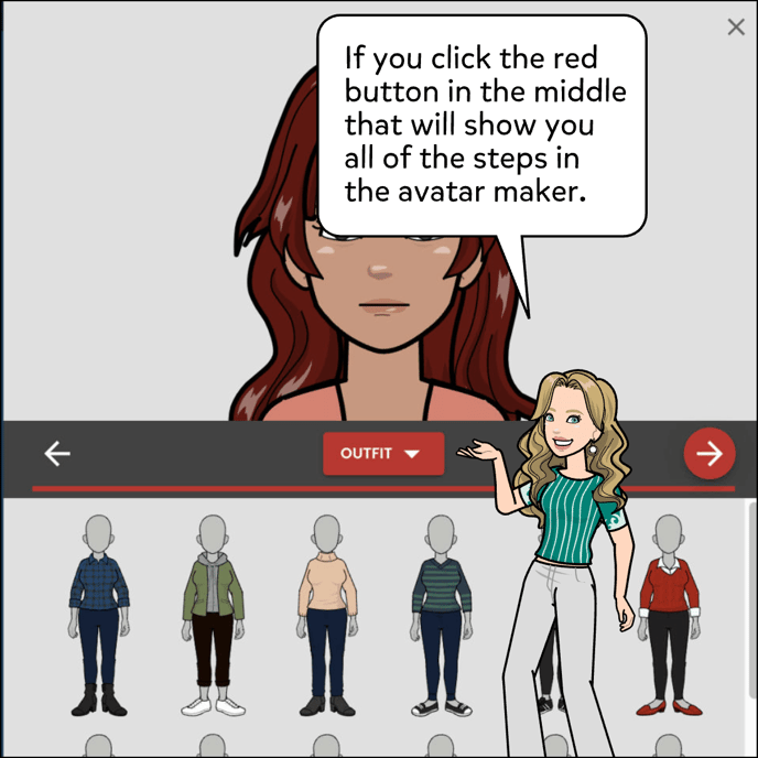 If you click the red button in the middle that will show you all of the steps in the avatar maker.