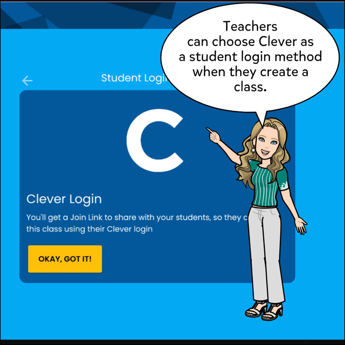 Teacher can choose Clever a student login method when they create a class.