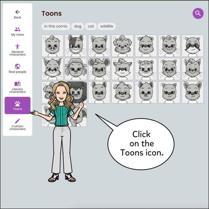 Click on the Toons icon on the left hand side menu.