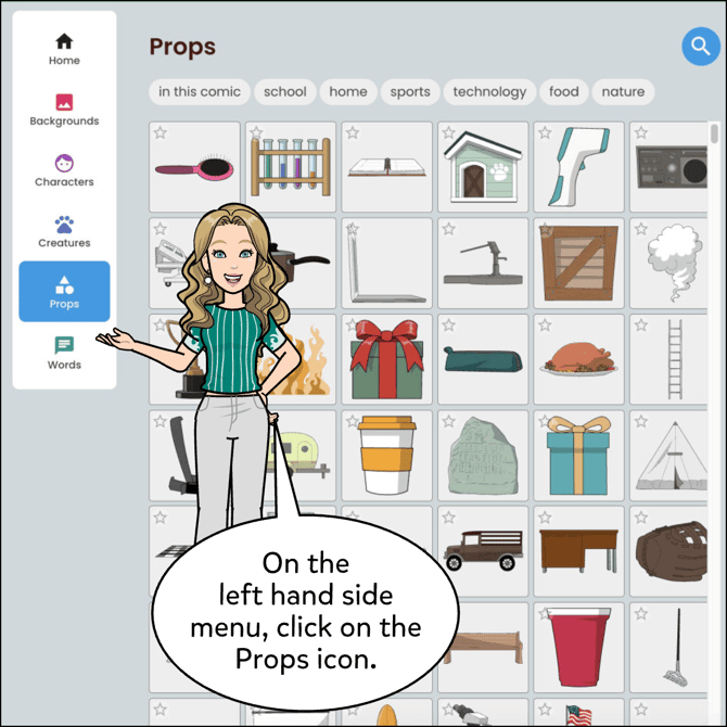 On the left hand side menu, click on the Props icon.
