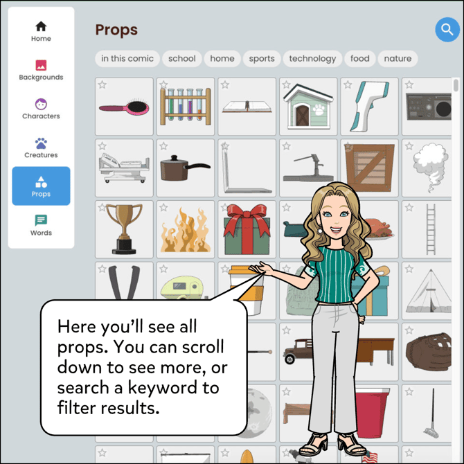 Here you'll see all props. You can scroll down to see more, or search a keyword to filter results.