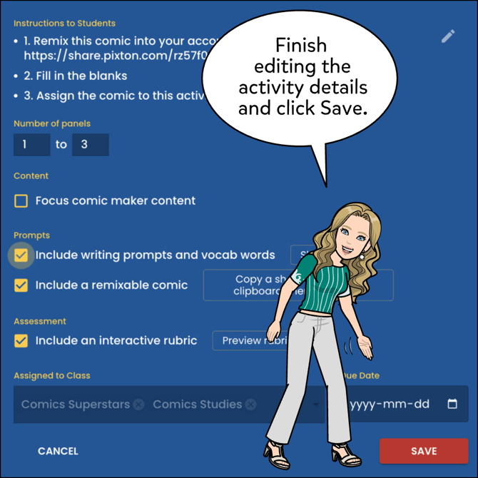 Finish editing the activity details and click Save.
