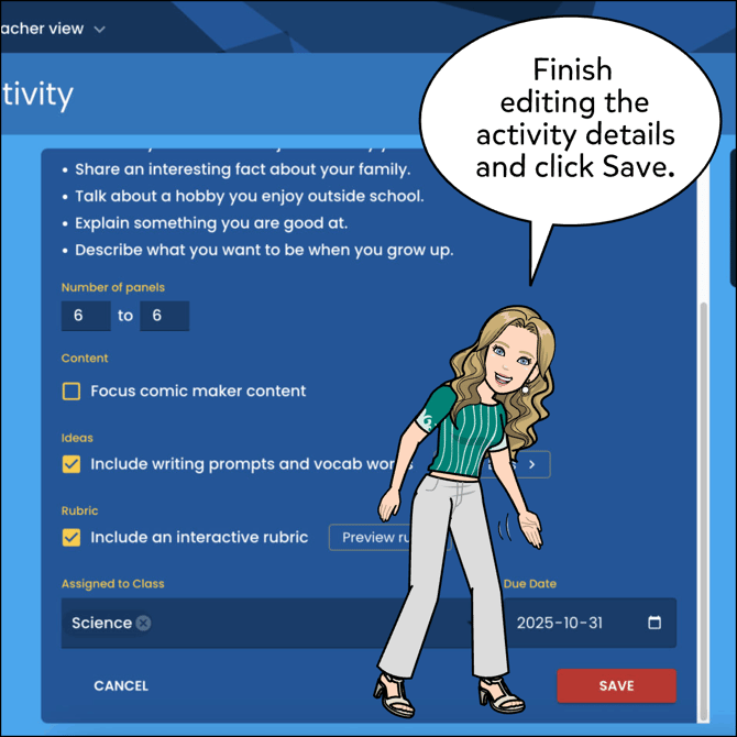 Finish editing the activity details and click Save.