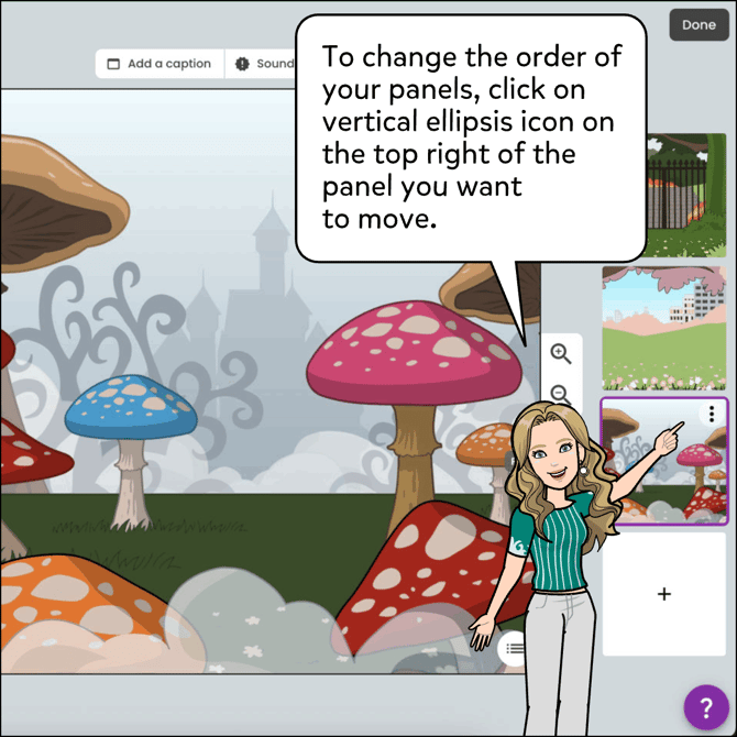 To change the order of the panel, click on the vertical ellipsis icon on the top right of the panel you want to move.