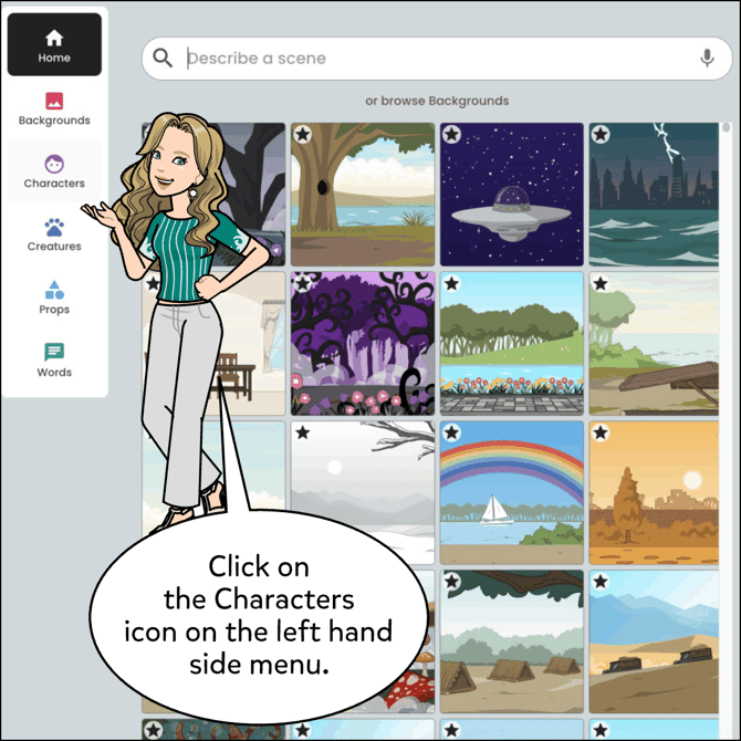 Click on the Characters icon on the left hand side menu.