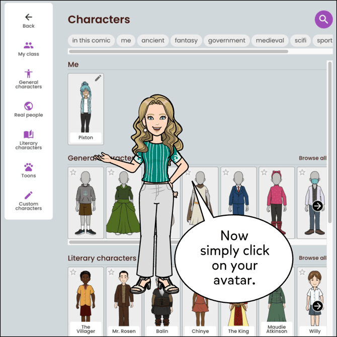 Now click on the avatar to add it to the panel.