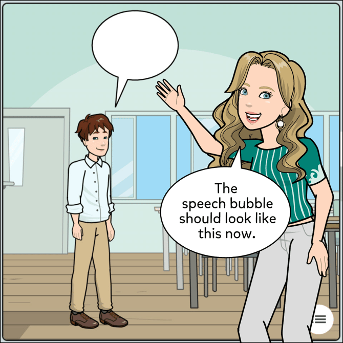 The character's speech bubble should come up empty in the comic maker.