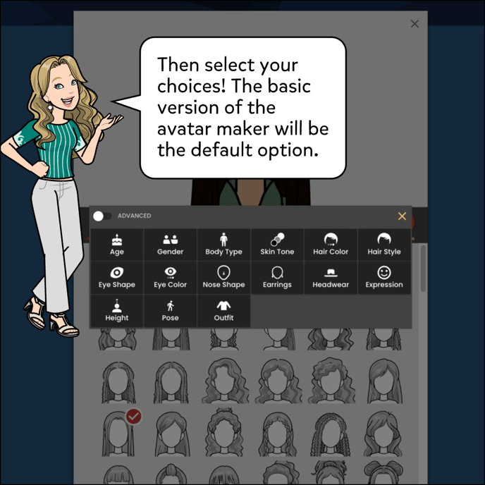 Then select your choices! The basic version of the avatar maker will be the default option.