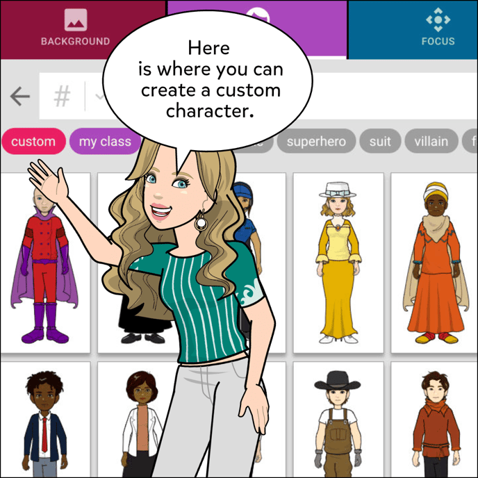 Click "custom" to create a custom character.