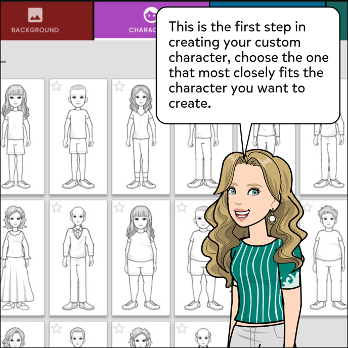 The first step in creating your custom character is to choose the age and body type of your character.