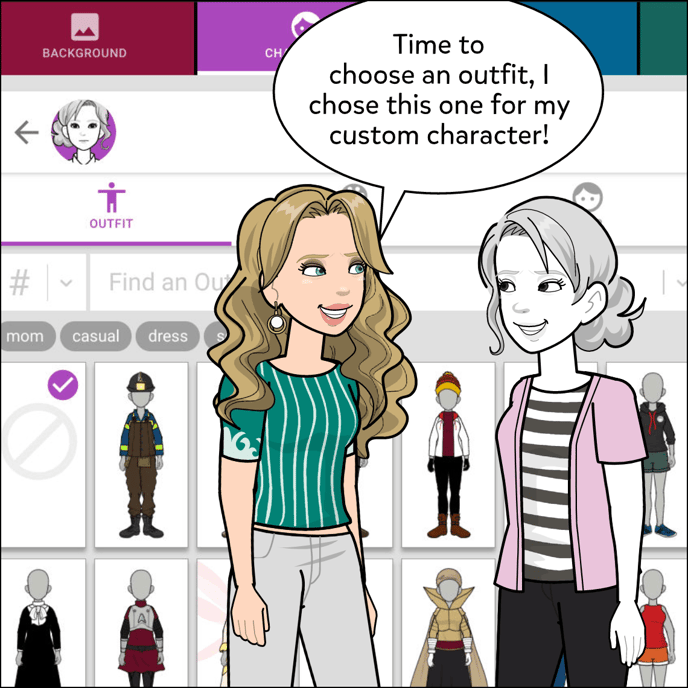 Time to choose an outfit, I chose this one for my character! The outfit shown is a black and white striped t-shirt with a pink cardigan and black pants.