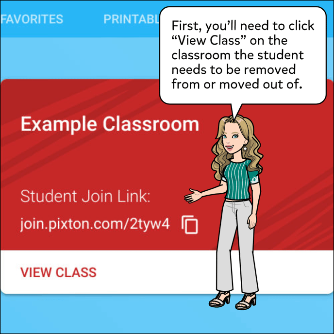 First you'll need to click View Class on the classroom the student needs to be removed from or moved out of.