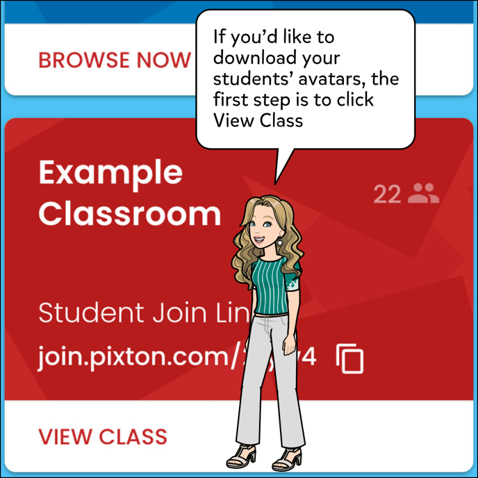 If you'd like to download your students' avatars, the first step is to click View Class.