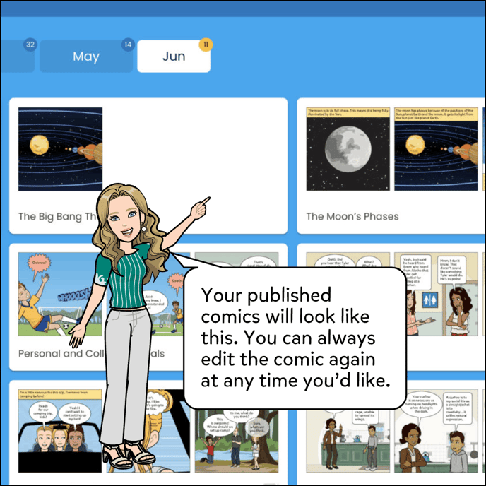 Your published comics will now have a white background. You can always edit the comic again at any time you'd like.