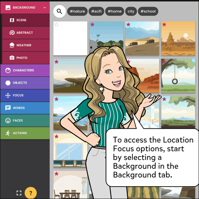 To access the Location Focus options, start by selecting a Background in the Background tab.