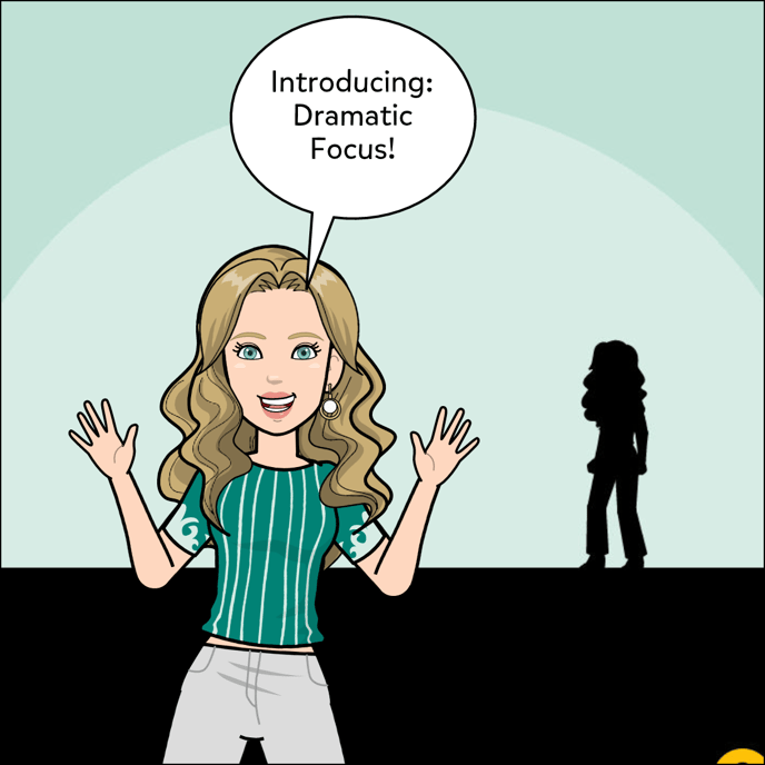 Introducing our new Dramatic Focus option. Image shows a dark silhouette on a green background.