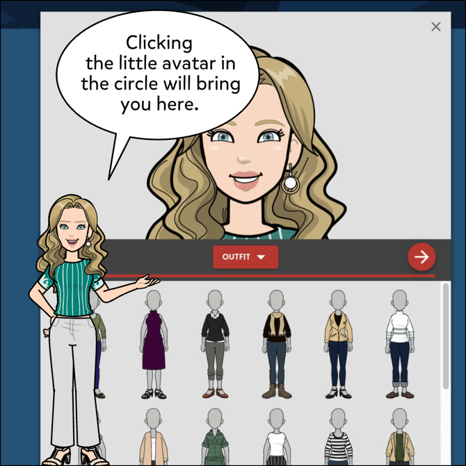 Clicking the little avatar in the circle will bring you here. Shown avatar maker open.