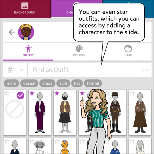 You can even star outfits, which you can access by adding a character to the panel.