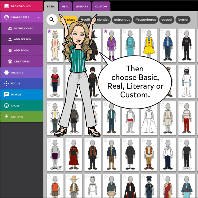 Then choose Basic, Real, Literary or Custom options.