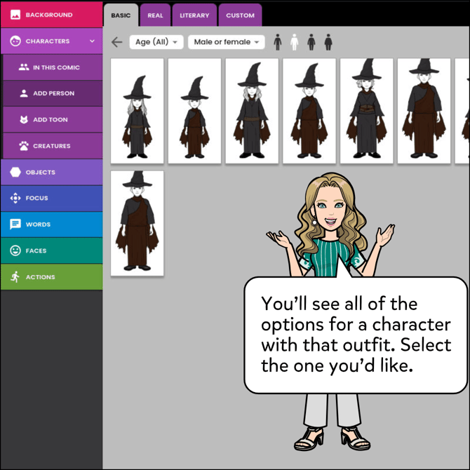You'll see all of the options for a character with that outfit. Select the one you'd like.