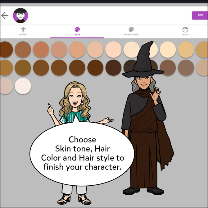 Choose Skin tone, Hair color and Hair style to finish your character.