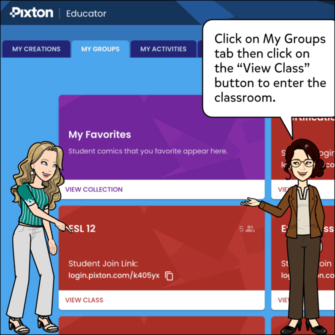 Click on My Groups tab then click on the View Class button to enter the classroom.