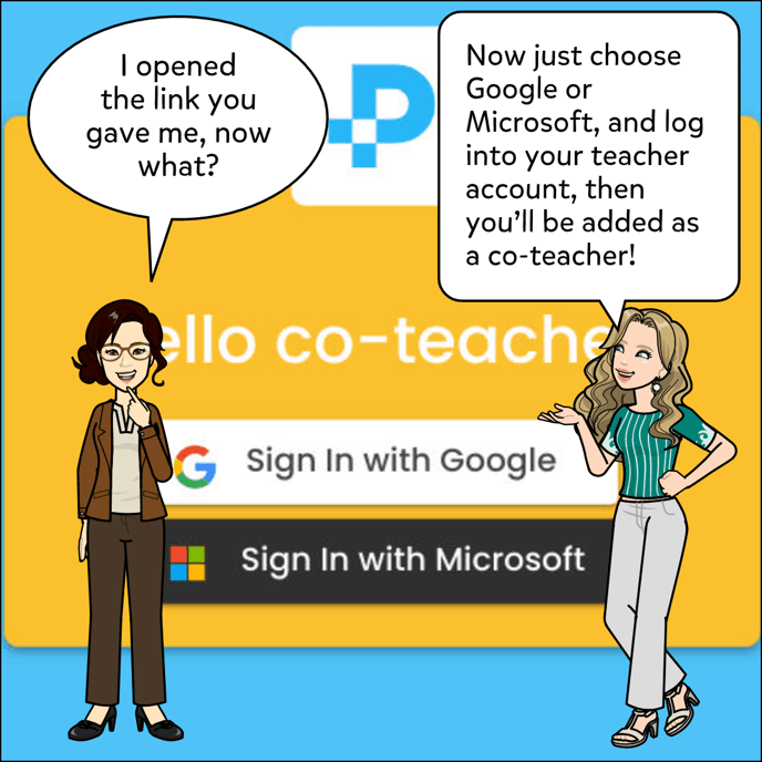 Image shows Sign in Options with Google or Microsoft for Co-teacher after clicking on join link