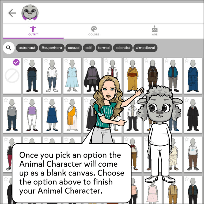 Once you pick an option the Animal Character will come up as blank canvas. Choose the option aboce to finish your Animal Character.