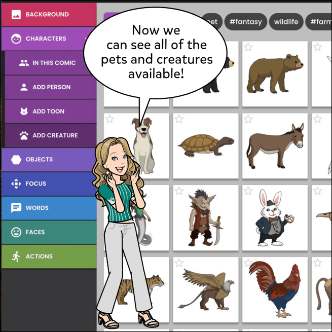 When you click that, you'll see all of the animals that are available.