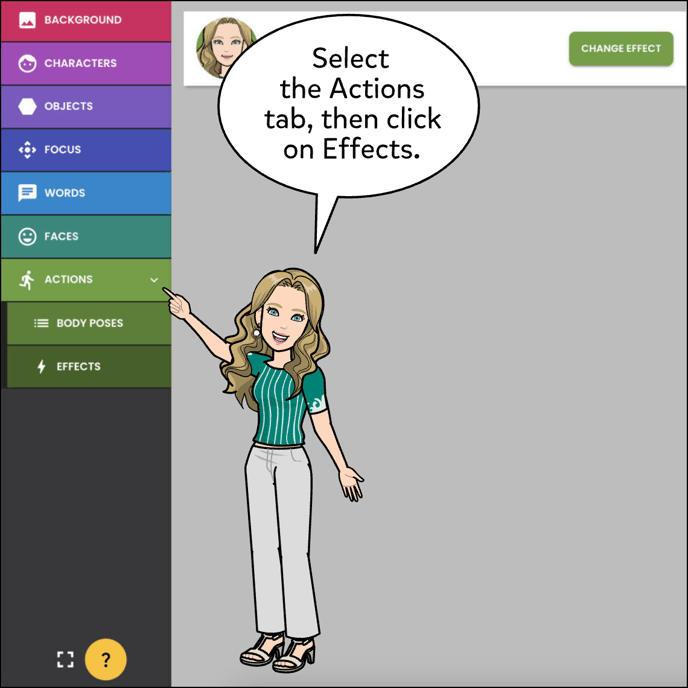 Select the Actions tab, the click on Effects.