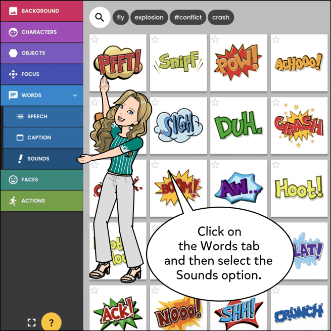 Click on the Word tab to the left handsight and then select the Sounds option.