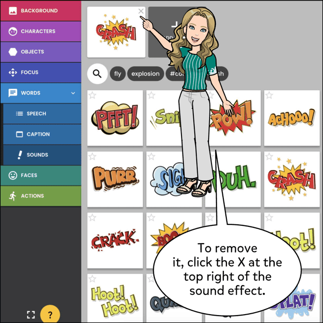 To remove it, click the X at the top right of the sound effect.