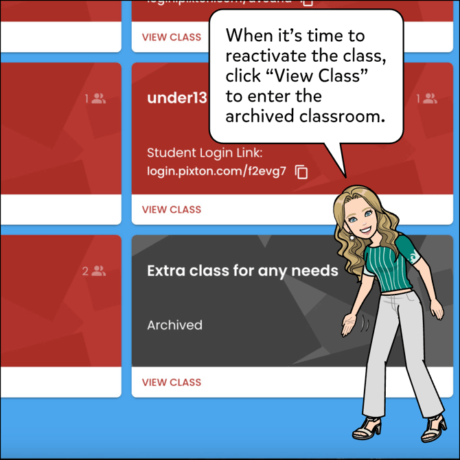 To Reactivate a class, click View Class to enter the archived classroom.