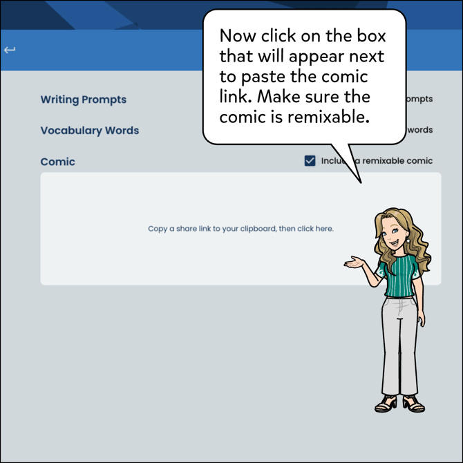 After copying the comic share link, click on the box that will come up.