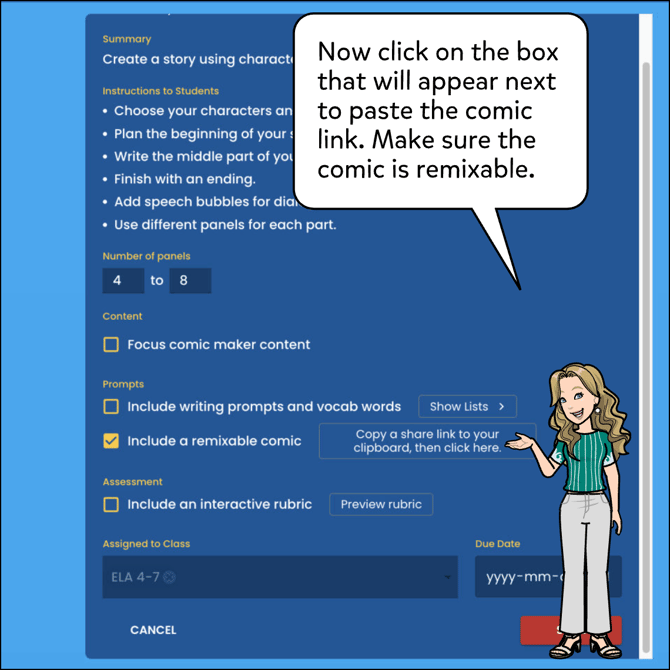 After copying the comic share link, click on the box that will come up.