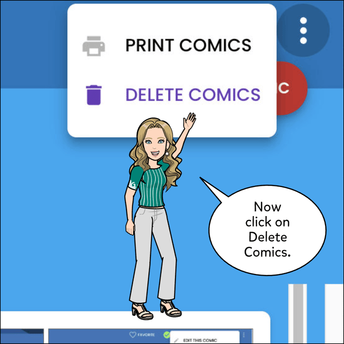 Now click on the Delete Comics option from the dropdown menu.