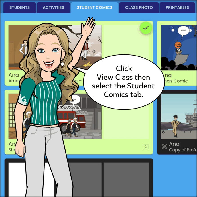 Click View Class then select the Student Comics tab.