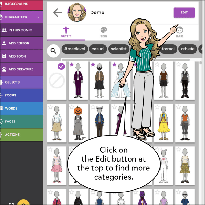 Click on the Edit button at the top to find more categories.