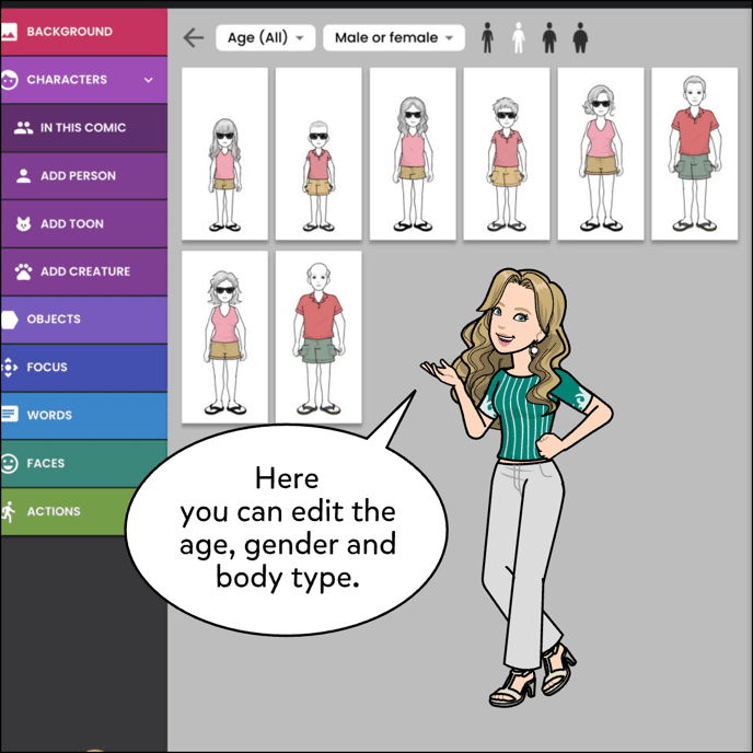 Here you can Edit the age, gender and body type.