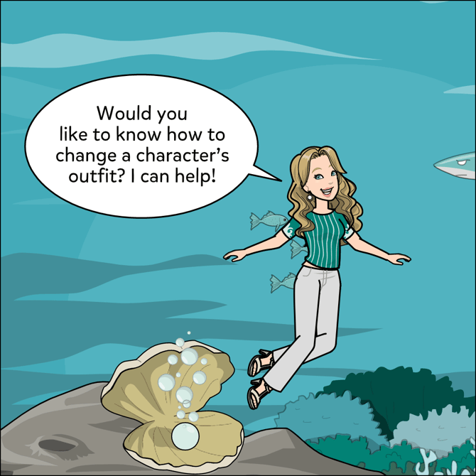 Would you like to know how to change a character's outfit? I can help!