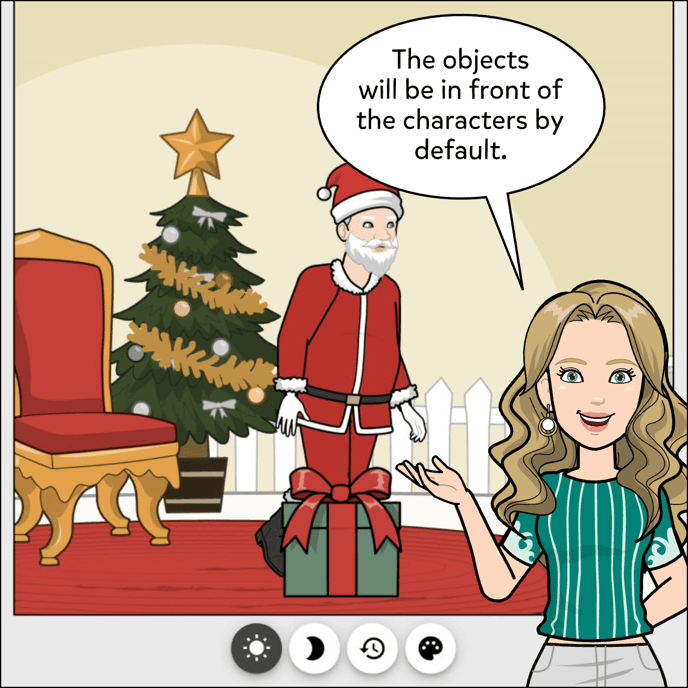 The objects will be in front of the characters by default.